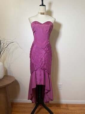 Vintage 80s Gunne Sax Jessica McClintock Strapless Purple Taffeta High-Low Merma